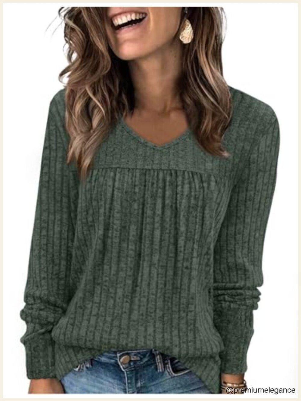 Women's Long Sleeve V-Neck Tunic Sweater Fall Casual Ribbed Knit Top
